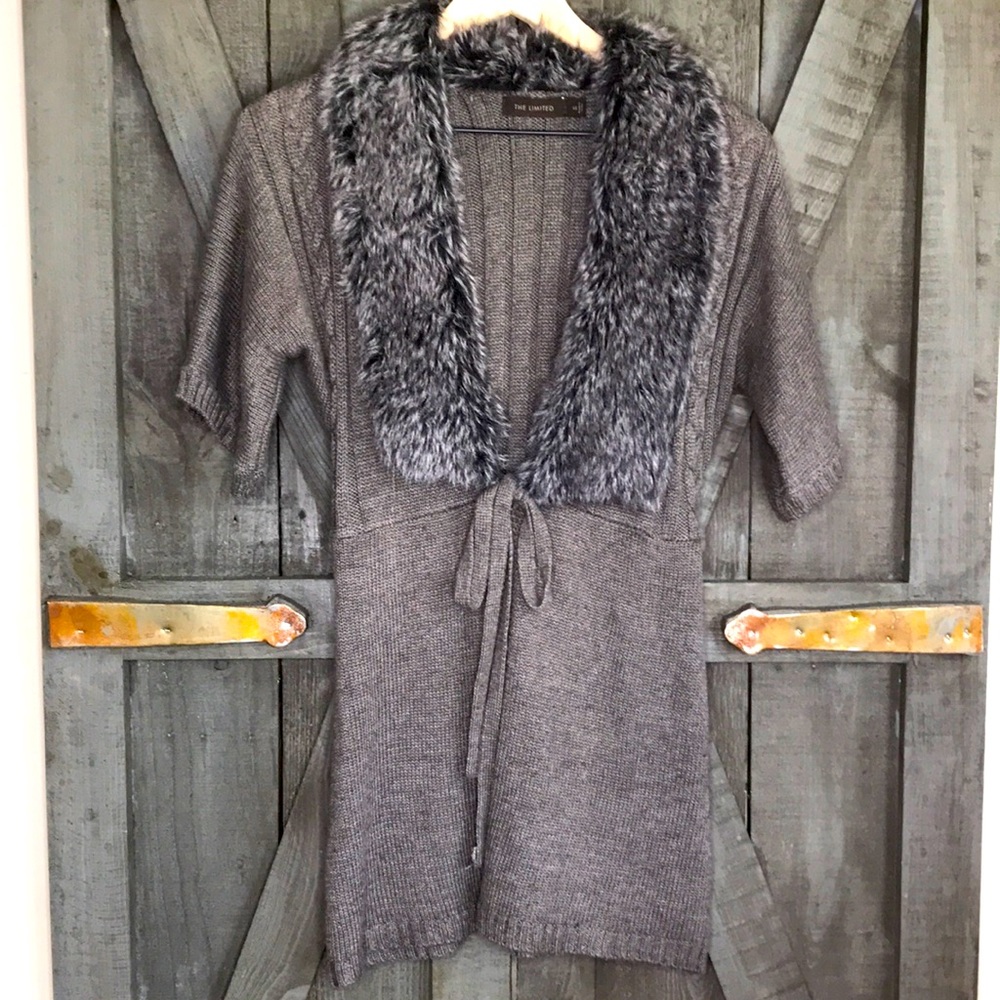 The Limited Faux Fur Collar Cardigan Sweater